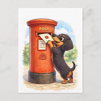 Cute Dachshund Posting Letter Illustration Postkarte
