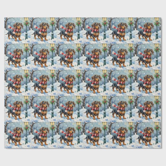 Cute Dachshund Puppy Cozy Winter Scarf Art Geschenkpapier (Flach)