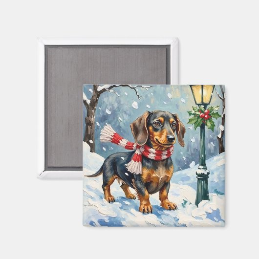 Cute Dachshund Puppy Cozy Winter Scarf Art Magnet (Vorderseite/Rückseite)