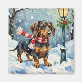 Cute Dachshund Puppy Cozy Winter Scarf Art Magnet (Vorne)