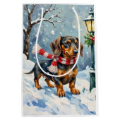 Cute Dachshund Puppy Cozy Winter Scarf Art Mittlere Geschenktüte (Vorderseite)