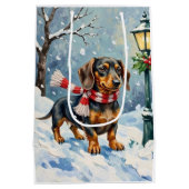 Cute Dachshund Puppy Cozy Winter Scarf Art Mittlere Geschenktüte (Rückseite)