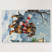 Cute Dachshund Puppy Cozy Winter Scarf Art Puzzle (Horizontal)