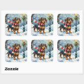Cute Dachshund Puppy Cozy Winter Scarf Art Quadratischer Aufkleber (Blatt)