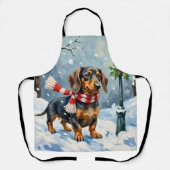 Cute Dachshund Puppy Cozy Winter Scarf Art Schürze (Vorderseite)