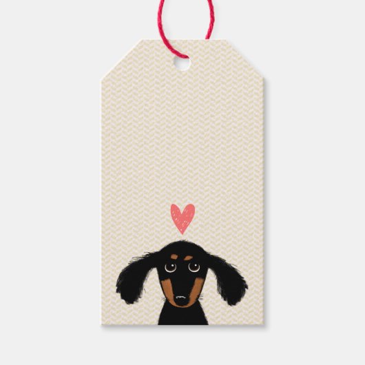 Cute Dachshund Puppy mit Herz und Text Geschenkanhänger (Vorderseite)