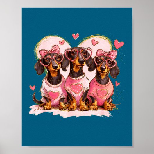 Cute Dachshund Valentines Heart Dog Lover Men Wome Poster (Vorne)