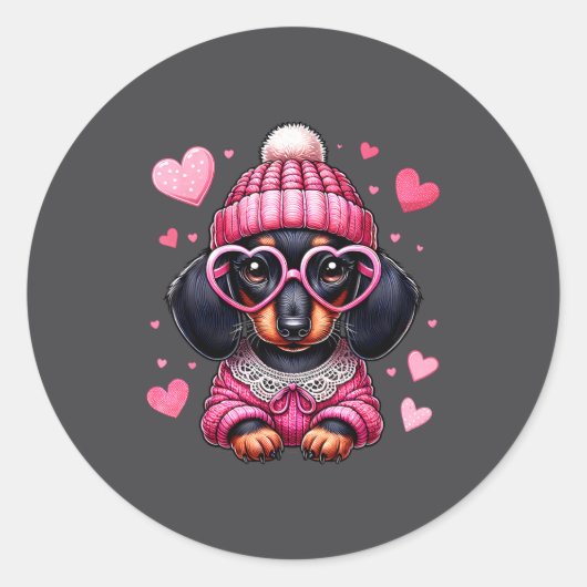 Cute Dachshund Valentines Heart Dog Lover Men Wome Runder Aufkleber (Vorderseite)