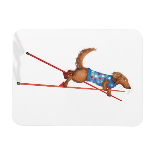 Cute dachshund walking on stilts magnet (Horizontal)