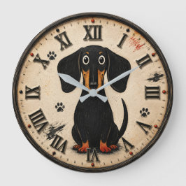 Cute Dachshund Wiener Funny Sausage Dog Rustic Pet Große Wanduhr