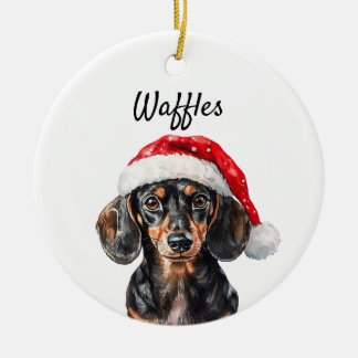 Cute Dachshund with Santa Hat Keramik Ornament