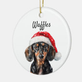 Cute Dachshund with Santa Hat Keramik Ornament (Links)