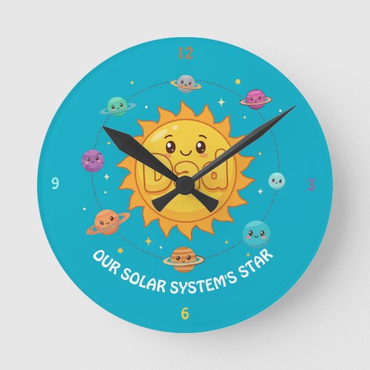 Cute Dad Solar System Star Space Cartoon Runde Wanduhr (Vorderseite)