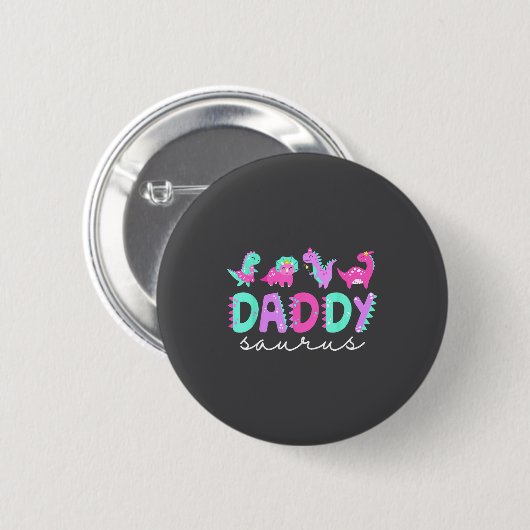 Cute Daddy Saurus Dad Dinosaur Birthday Boy Girl F Button (Vorne & Hinten)