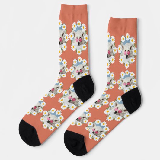 Cute Daisies Custom Photo Pet Dog Lover Pink  Socken (Linkes Detail)