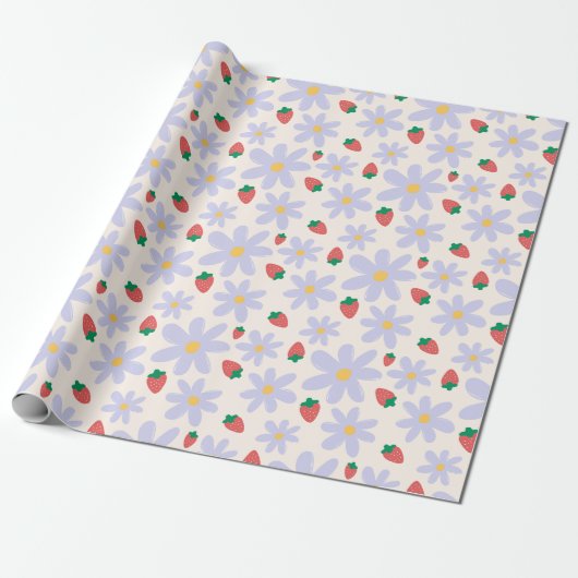 Cute Daisy and Strawberry Pattern Geschenkpapier (Ungerollt)