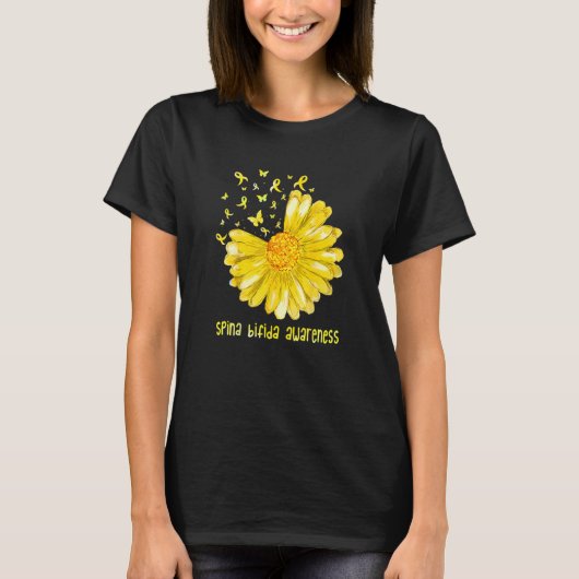 Cute Daisy Butterfly Yellow Ribbon Spina Bifida Aw T-Shirt (Vorderseite)