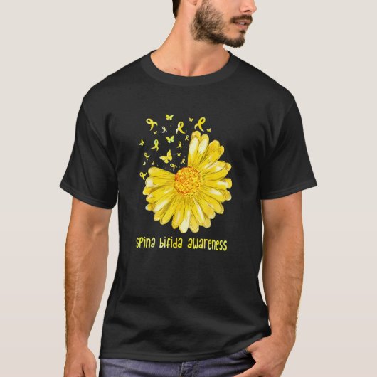 Cute Daisy Butterfly Yellow Ribbon Spina Bifida Aw T-Shirt (Vorderseite)
