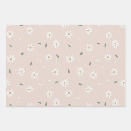 Cute Daisy Floral Blossoms & Greenery Geschenkpapier Set (Vorderseite)