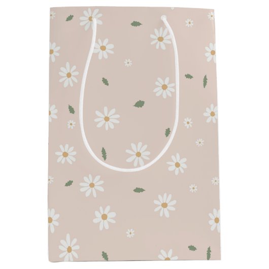 Cute Daisy Floral Blossoms & Greenery Mittlere Geschenktüte (Vorderseite)