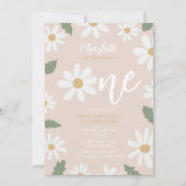 Cute Daisy Flower 1st Birthday Girl Pink Einladung (Vorderseite)