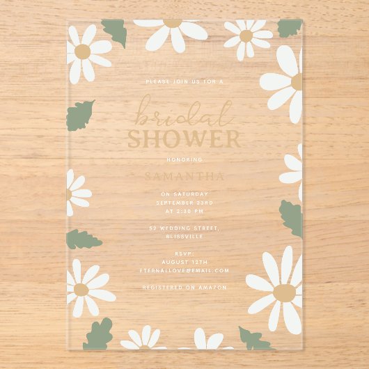 Cute Daisy Flower Bridal Shower Acryleinladungen (Vorderseite)