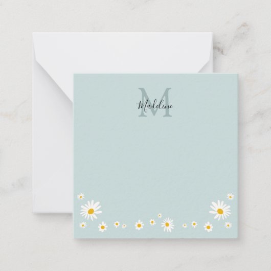 Cute Daisy Flower Modern Teal Monogram Square Mitteilungskarte (Vorderseite)