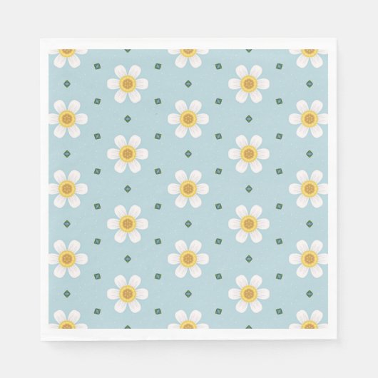 Cute Daisy Flower Pattern on Soft Blue Background Serviette (Vorderseite)