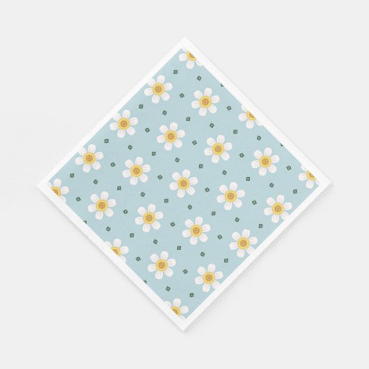 Cute Daisy Flower Pattern on Soft Blue Background Serviette (Ecke)