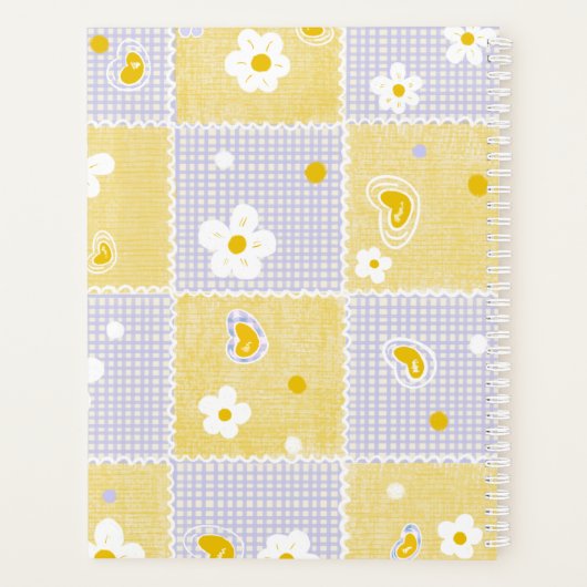 Cute Daisy Patchwork Aesthetic Gingham Personalize Planer (Rückseite)