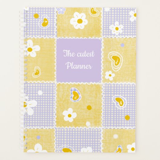 Cute Daisy Patchwork Aesthetic Gingham Personalize Planer (Vorderseite)