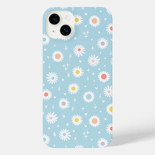 Cute Daisy Pattern– Pastel Blue Floral Aesthetic iPhone Hülle (Rückseite)