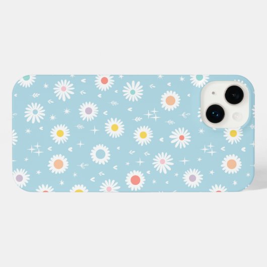 Cute Daisy Pattern– Pastel Blue Floral Aesthetic iPhone Hülle (Rückseite (Horizontal))