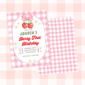Cute Daisy Strawberries, Berry First Birthday  Einladung
