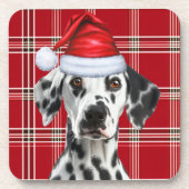 Cute Dalmatian Santa Dog Red Holiday Plaid Getränkeuntersetzer (Vorderseite)