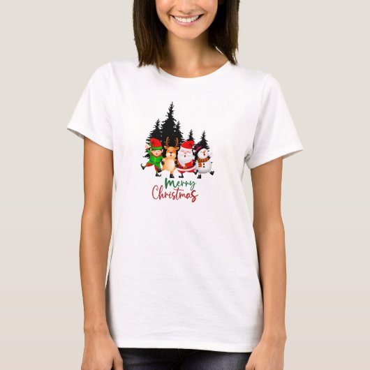 Cute Dancing Christmas Squad with Santa, Reindeer T-Shirt (Vorderseite)