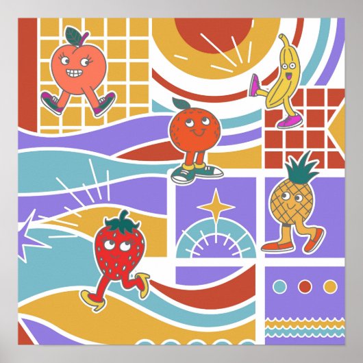 Cute Dancing Fruits Retro Poster (Vorne)