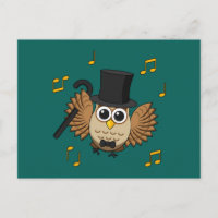 Cute Dancing Owl with Music Notes Cartoon