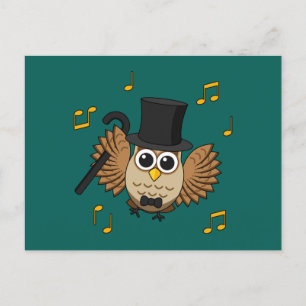 Cute Dancing Owl with Music Notes Cartoon Feiertagspostkarte