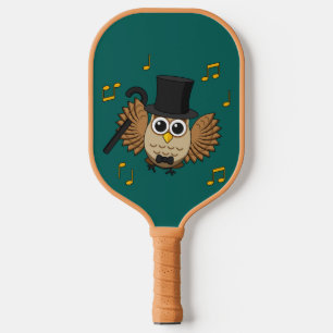 Cute Dancing Owl with Music Notes Cartoon Pickleball Schläger