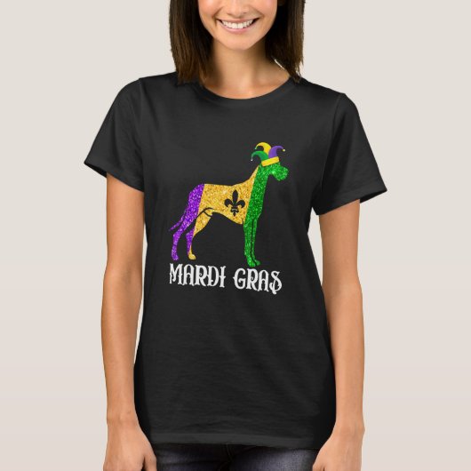Cute Dane Dog Lover Mardi Gras Party Jester Mask T-Shirt (Vorderseite)