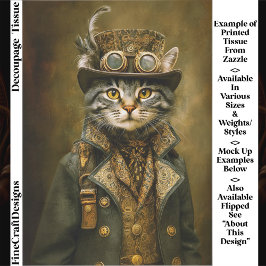 Cute Dapper Steampunk Tabby Cat ET7L Decoupage  Seidenpapier