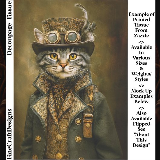 Cute Dapper Steampunk Tabby Cat ET7R Decoupage Seidenpapier