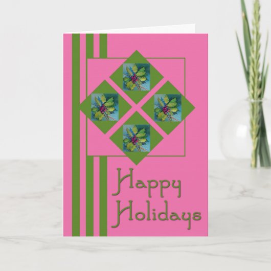 Cute Deco Holly Card Feiertagskarte (Vorderseite)