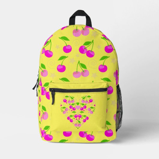 Cute Decora Kei Cherry Pattern Yellow Bedruckter Rucksack (Vorderseite)
