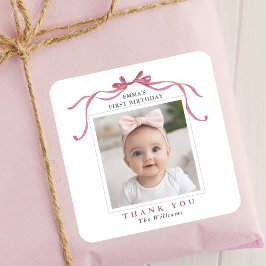 Cute Deep Blush Pink Bow Birthday Thank You  Quadratischer Aufkleber