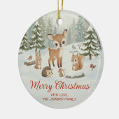 Cute Deer and Woodland Animals Merry Christmas Keramik Ornament (Links)