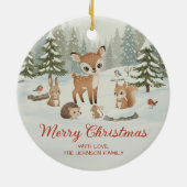 Cute Deer and Woodland Animals Merry Christmas Keramik Ornament (Hinten)