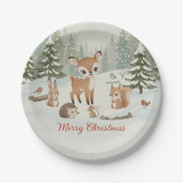 Cute Deer and Woodland Animals Merry Christmas Pappteller