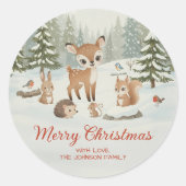 Cute Deer and Woodland Animals Merry Christmas Runder Aufkleber (Vorderseite)